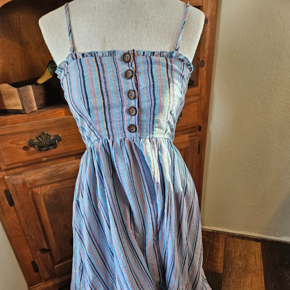 Blue Easel Striped Midi Dress with Button Detail